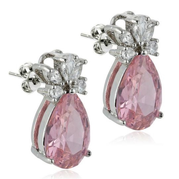 Pink Sapphire CZ Pear Shape Earrings - Picture 3 of 4